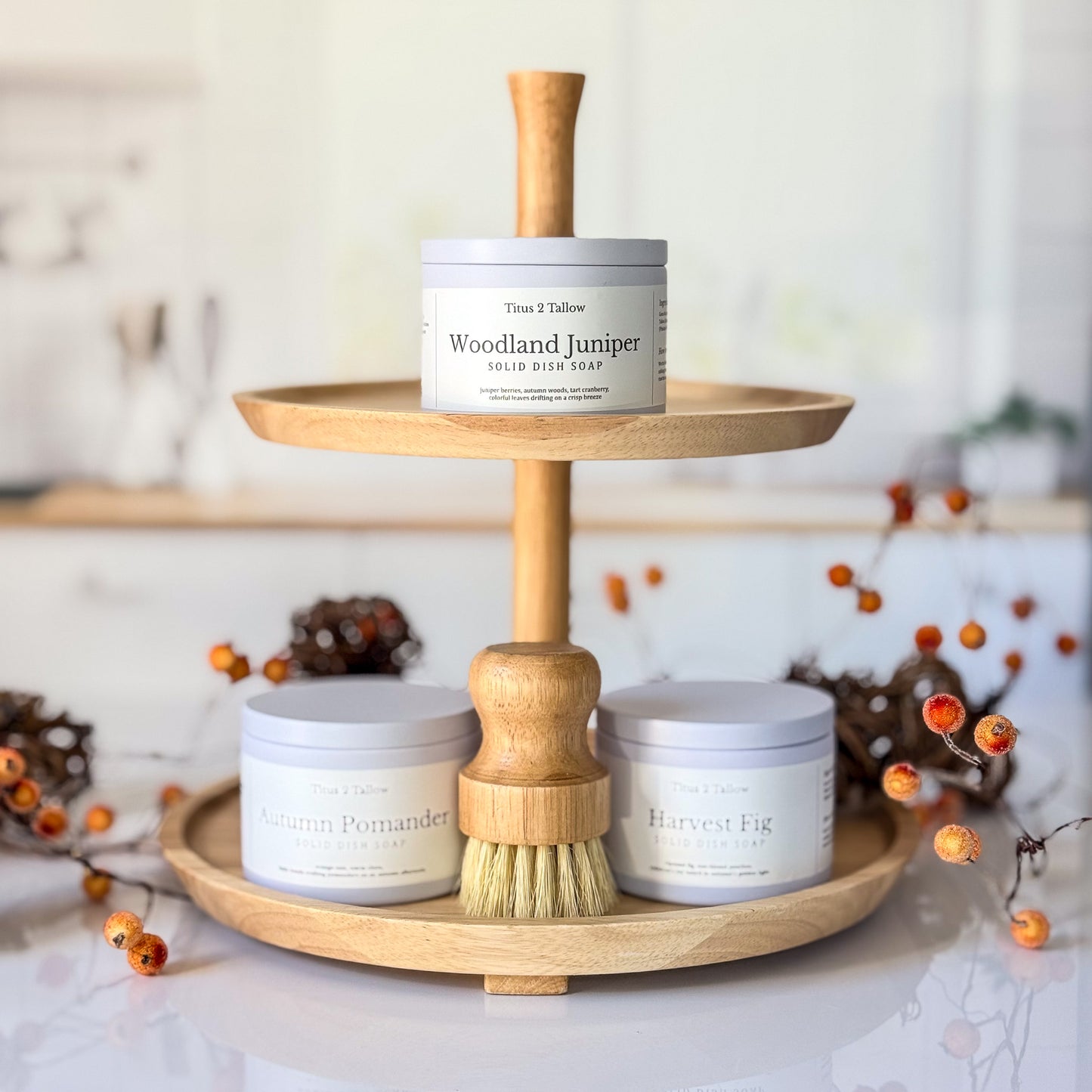 Woodland Juniper Solid Dish Soap + Brush