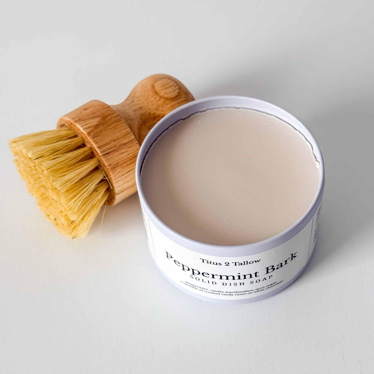 Peppermint Bark Solid Dish Soap + Brush