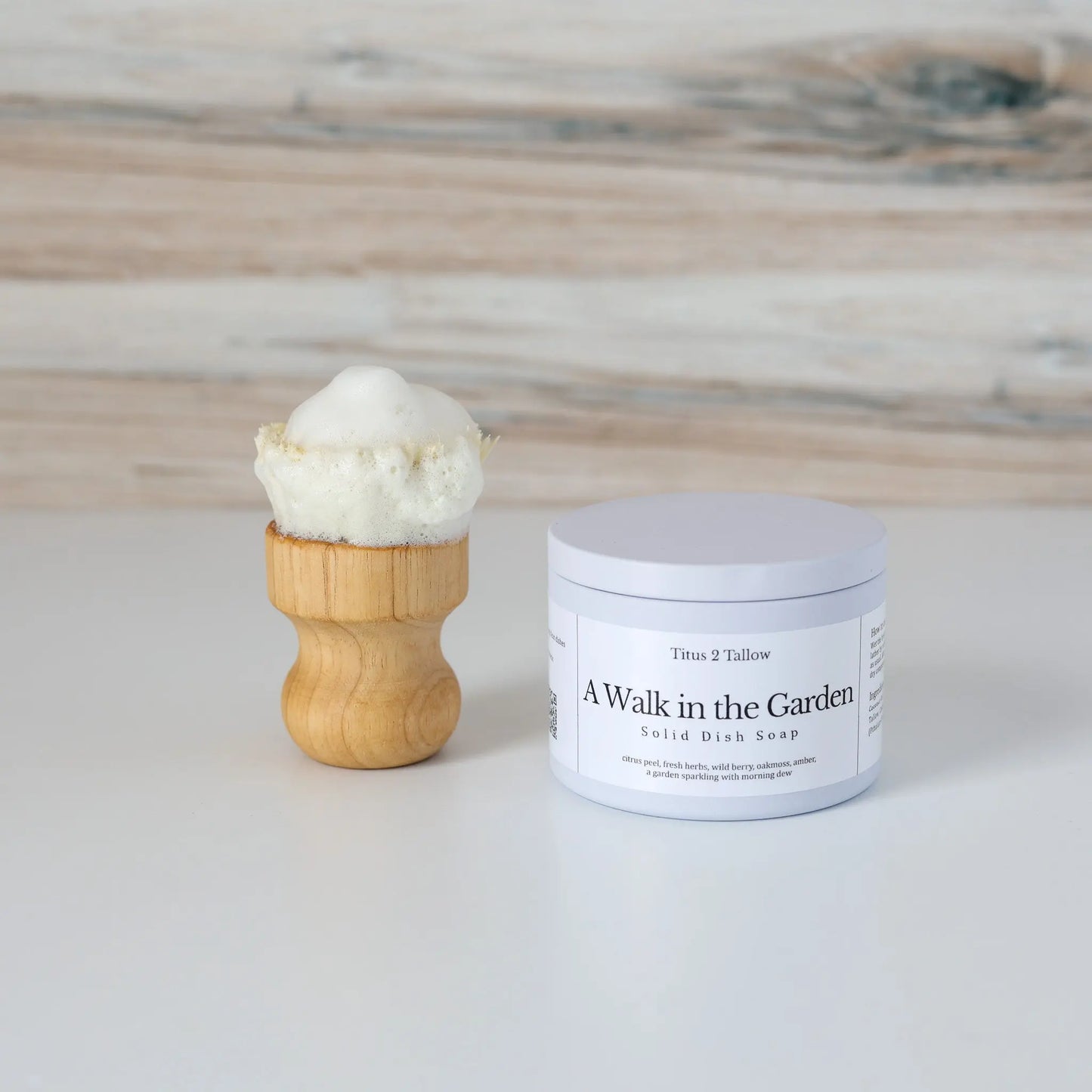 A Walk in the Garden Solid Dish Soap + Brush Titus 2 Tallow