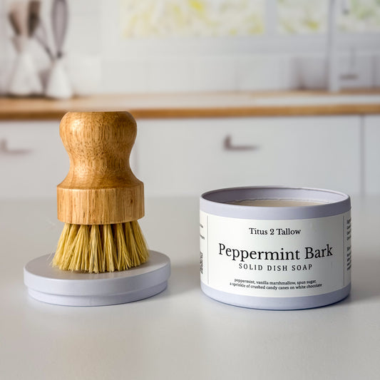 Peppermint Bark Solid Dish Soap + Brush