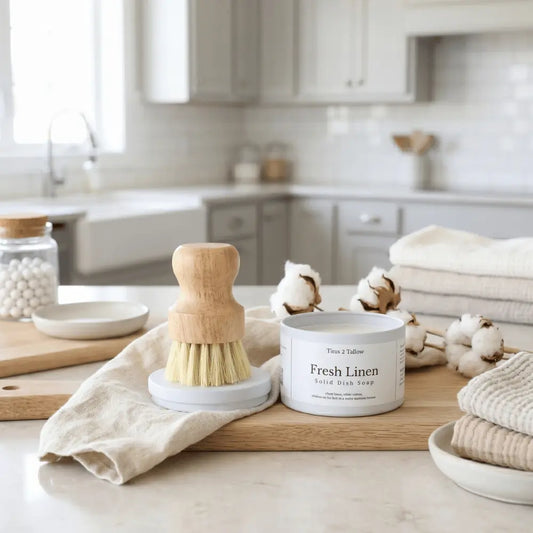 Fresh Linen Solid Dish Soap + Brush