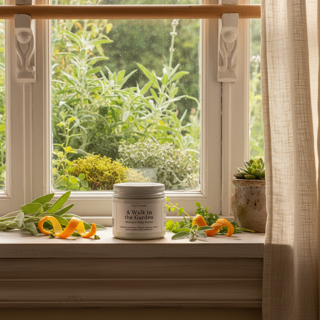 A Walk in the Garden cozy windowsill scene