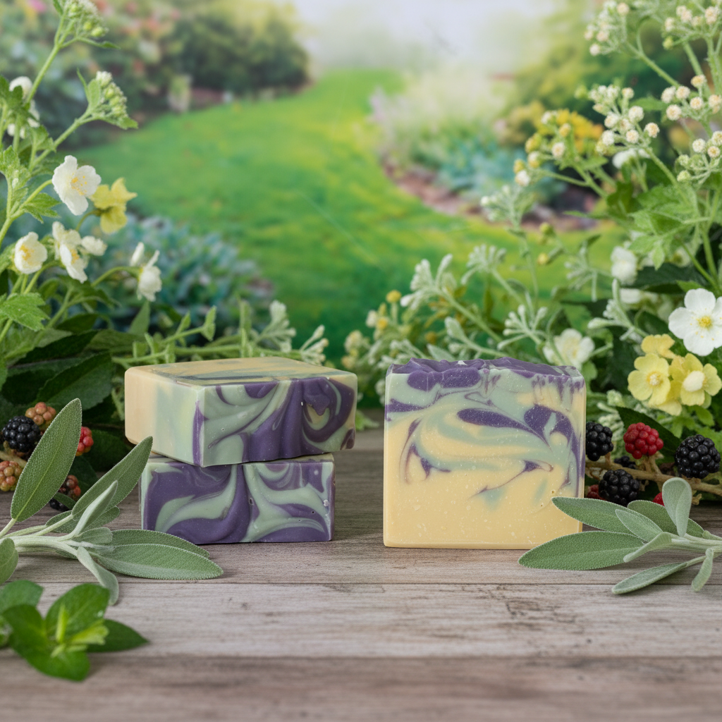 A Walk in the Garden Soap with spring garden background