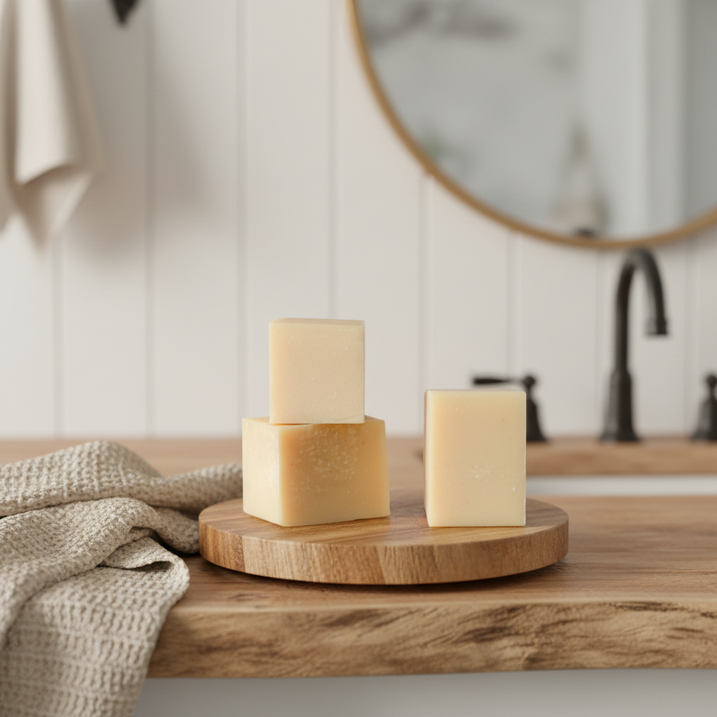 Aloe + Oat Facial Soap - Farmhouse Bathroom Background