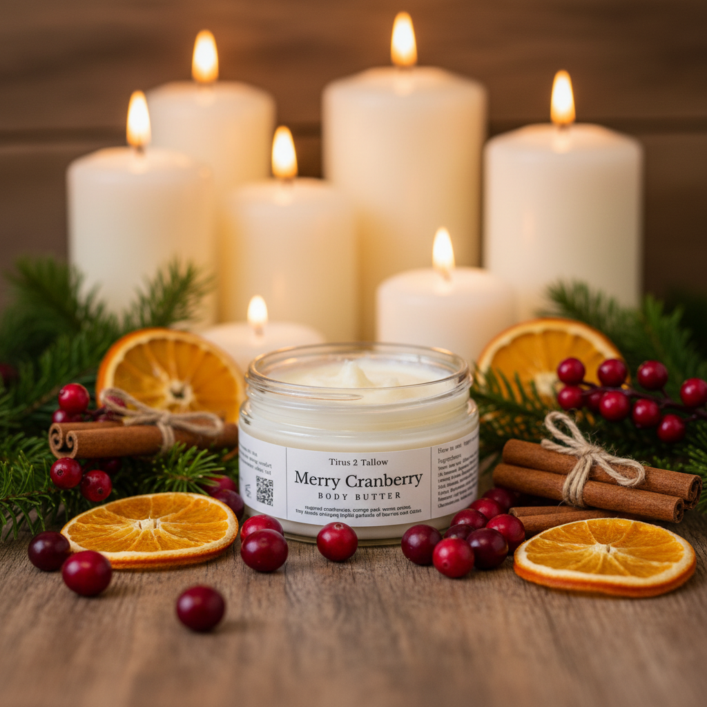 Merry Cranberry Body Butter - With Mandarin and Varied Candles