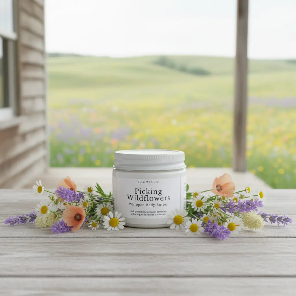Picking Wildflowers Whipped Body Butter with lavender and wildflower posy