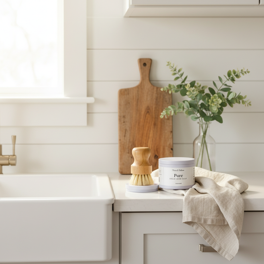 Pure Solid Dish Soap + Brush Lifestyle Background